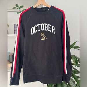 October’s Very Own Black Sweatshirt with Red and White Stripe